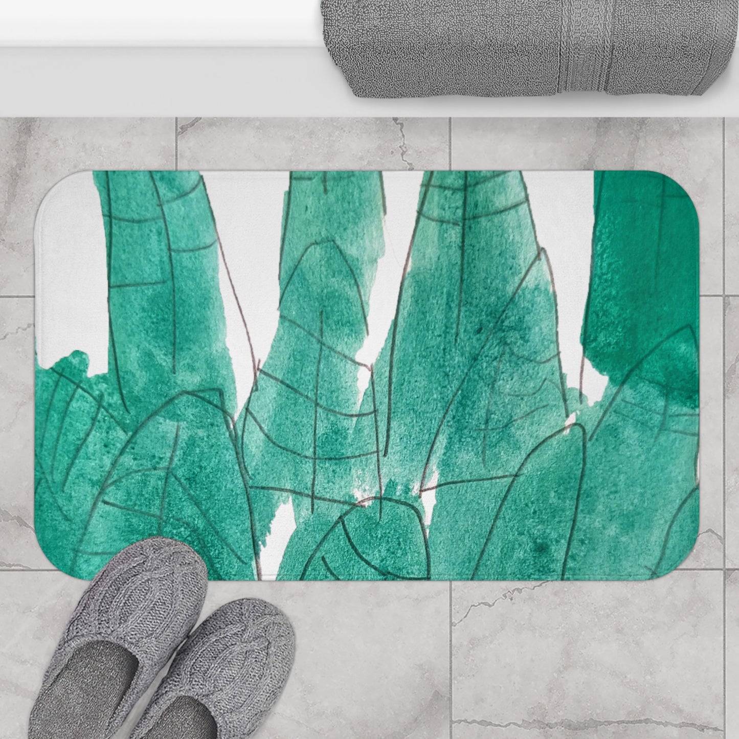 Watercolor Leaves Bath Mat